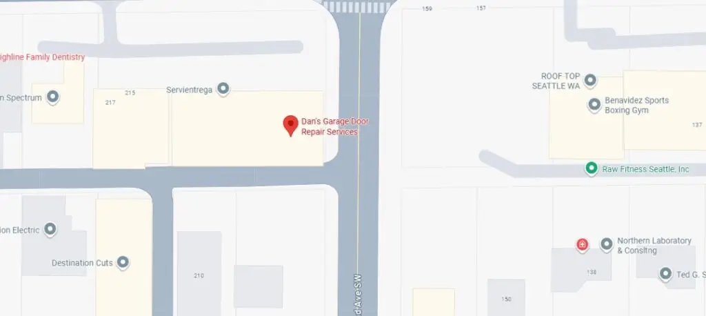 Map showing red pin for Dan’s Garage Door Repair Services