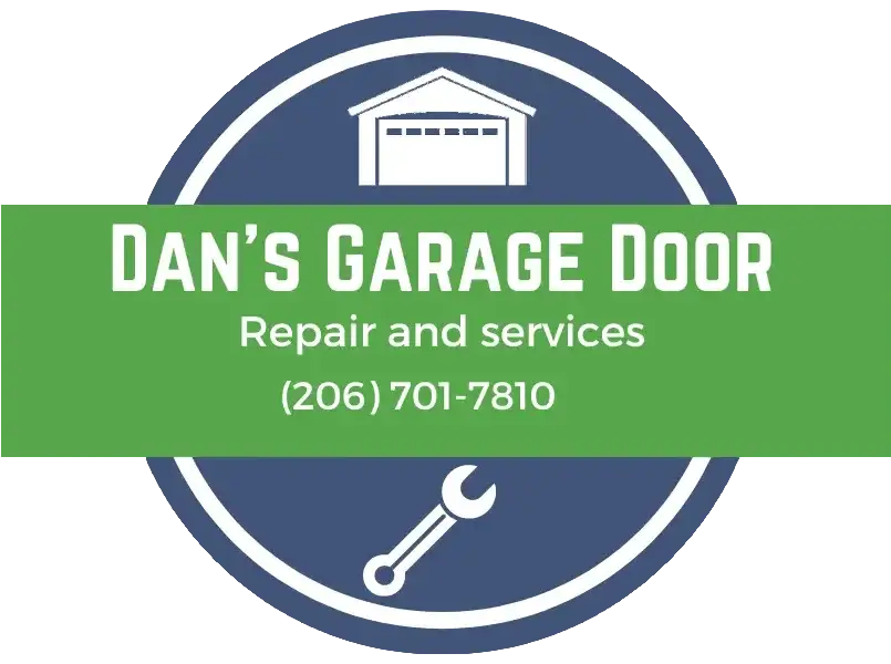Dan's Garage Door logo with garage door and wrench