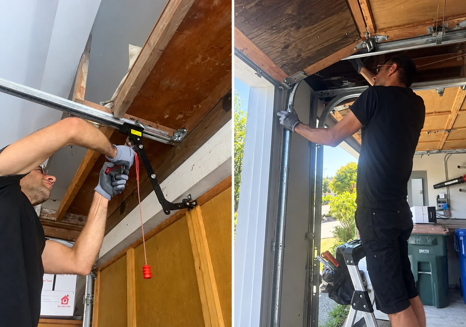 Garage door technician repairing overhead door, Dan's Garage Door Repair & Services